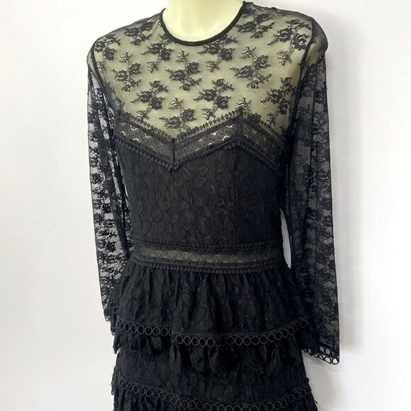 The Kooples Dress “Moonlight “ Black Lace Ruffle NWOT Sz Medium~6 - Picture 4 of 8
